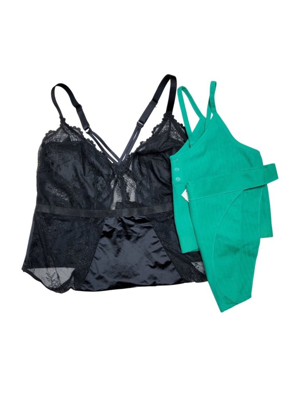 Womens Auden Intimates Bundle Lace Bodysuit & Green Ribbed Tank Set Size 2X
